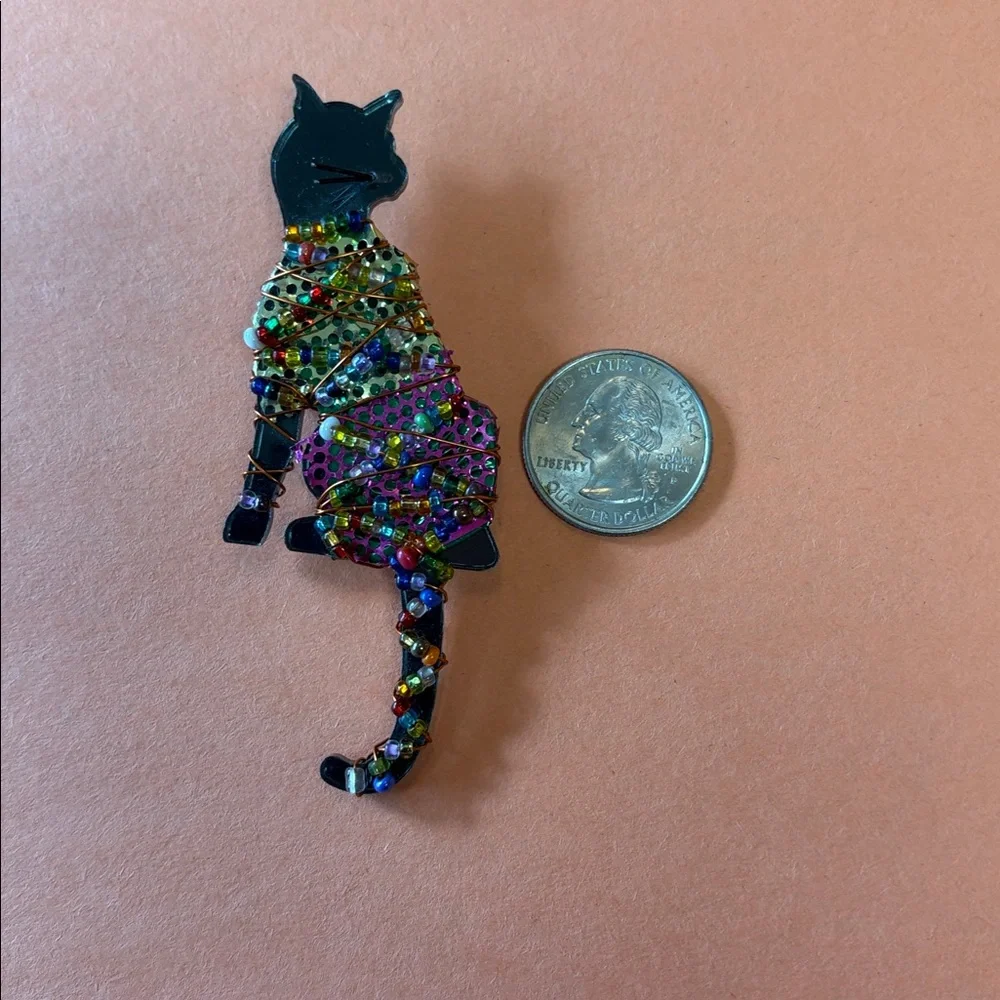 Colorful Beaded Cat Brooch